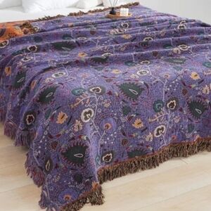 Light weight Purple Orange Floral Design Boho Gauze Cotton Blanket 90”x78”